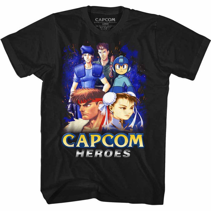 Capcom Mens S/S T-Shirt - Heroes1 - Solid Black - Inmyparentsbasement.com