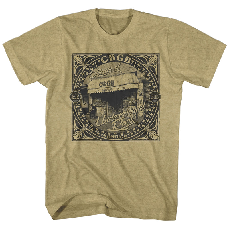 CBGB Mens S/S T-Shirt - Underground Rock - Heather Khaki Heather