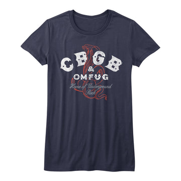 CBGB Girls Juniors S/S T-Shirt - Snakes - Solid Navy