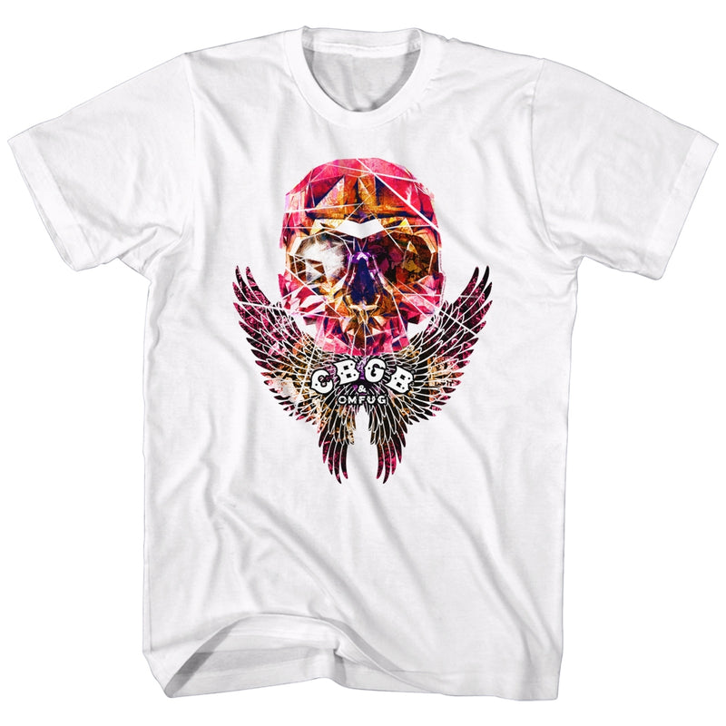 CBGB Mens S/S T-Shirt - Faceted Skull Wings - Solid White