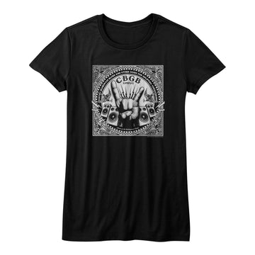 CBGB Girls Juniors S/S T-Shirt - Rock Hand - Solid Black