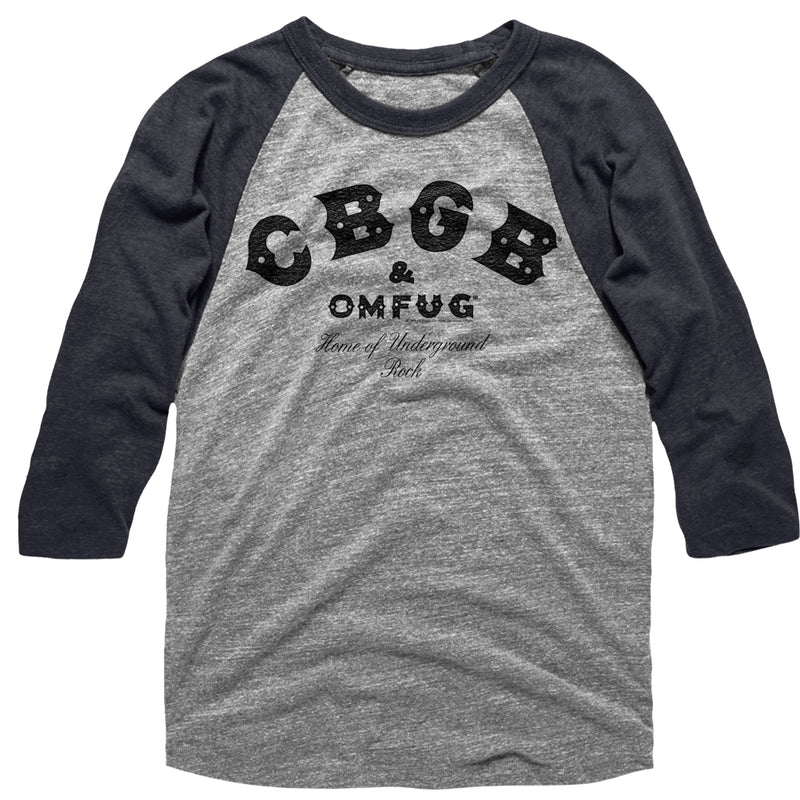 CBGB Mens 3/4 Sleeve Raglan - CBGB Black - Solid/Solid Gray Heather/Vintage Smoke
