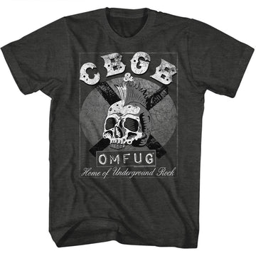 CBGB Mens S/S T-Shirt - Skull & Tape - Heather Black Heather