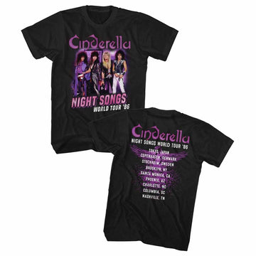 Cinderella Mens S/S T-Shirt - Night Songs Tour - Solid Black