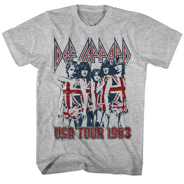 Def Leppard Mens S/S T-Shirt - Usa Tour 1983 - Heather Gray Heather