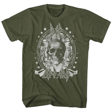Def Leppard Mens S/S T-Shirt - Skull - Solid Military Green