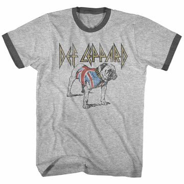 Def Leppard Mens S/S Ringer T-Shirt - Bulldog - Heather/Solid Gray Heather/Black