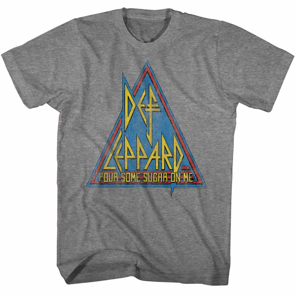 Def Leppard Mens S/S T-Shirt - Primary Triangle - Heather Graphite Heather