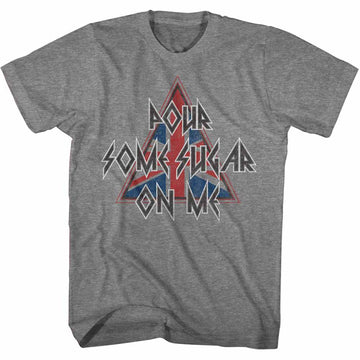 Def Leppard Mens S/S T-Shirt - Pour Some Triangle - Heather Graphite Heather