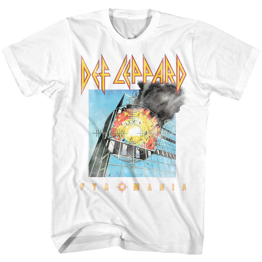 Def Leppard Mens S/S T-Shirt - Faded Pyromania - Solid White