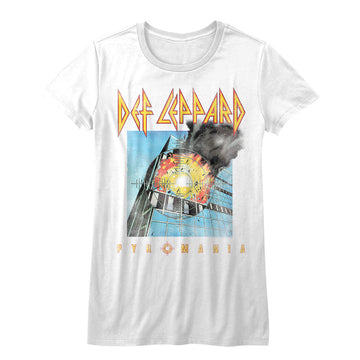Def Leppard Girls Juniors S/S T-Shirt - Faded Pyromania - Solid White