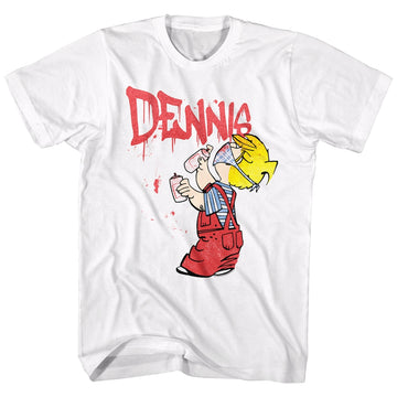 Dennis The Menace Mens S/S T-Shirt - Graffiti - Solid White