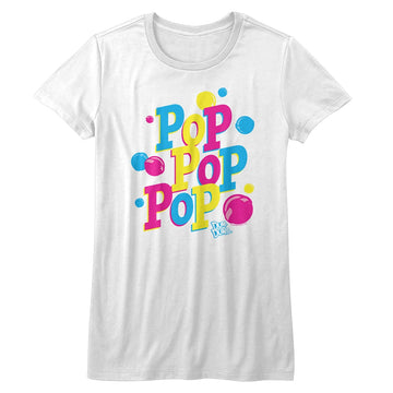 Dum Dums Girls Juniors S/S T-Shirt - Pop Pop Pop - Solid White