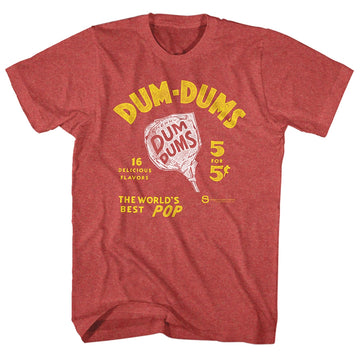 Dum Dums Mens S/S T-Shirt - World'S Best Pop - Heather Red Heather