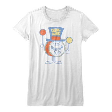 Dum Dums Girls Juniors S/S T-Shirt - Dum Dums Dum Dum Pops - Solid White