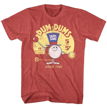 Dum Dums Mens S/S T-Shirt - Drum Man Ad - Heather Red Heather