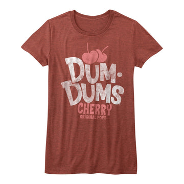 Dum Dums Girls Juniors S/S T-Shirt - Cherry - Heather Red Heather
