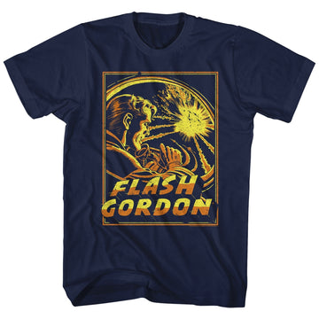 Flash Gordon Mens S/S T-Shirt - Space Explosion - Solid Navy