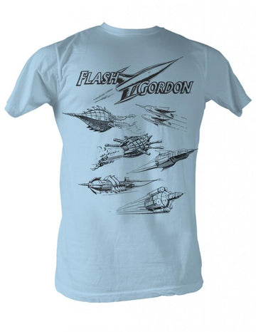 Flash Gordon Mens S/S T-Shirt - Rockets - Solid Light Blue