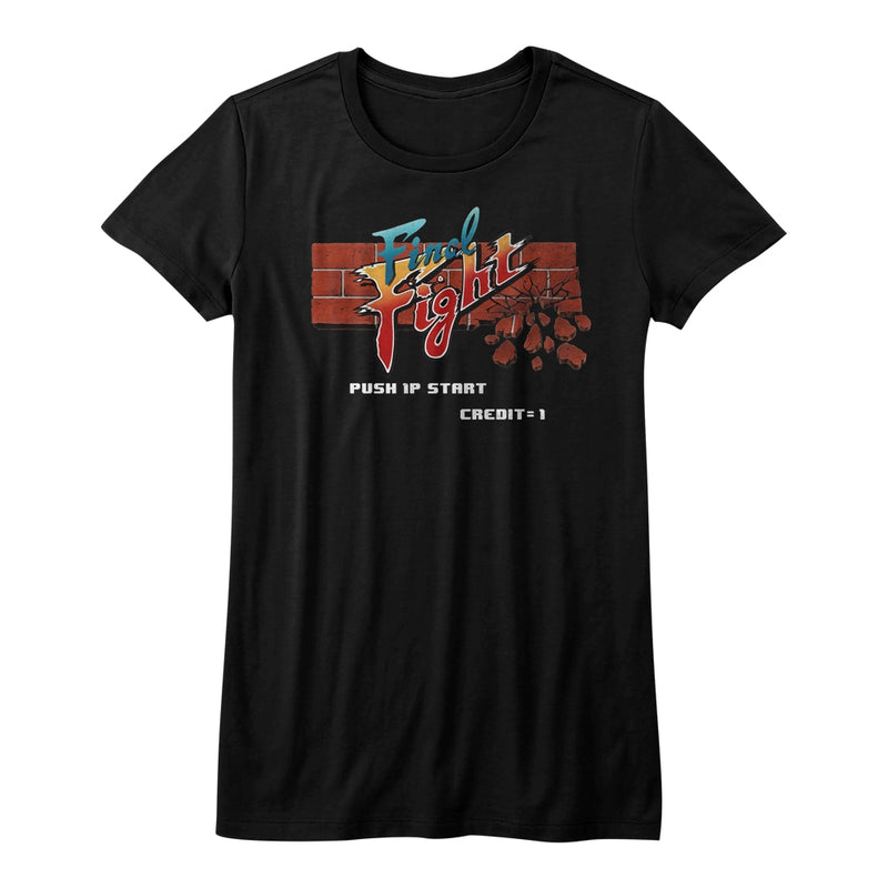Final Fight Girls Juniors S/S T-Shirt - Arcade - Solid Black