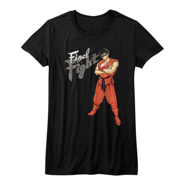 Final Fight Girls Juniors S/S T-Shirt - Guy - Solid Black