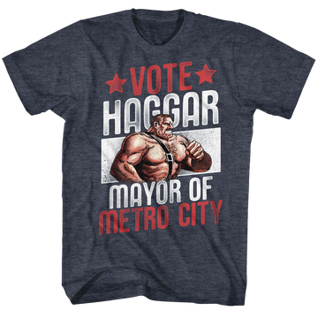 Final Fight Mens S/S T-Shirt - Vote Haggar - Heather Navy Heather