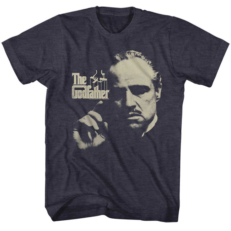Godfather Mens S/S T-Shirt - Finger Waggle - Heather Navy Heather
