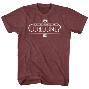 Godfather Mens S/S T-Shirt - Fool A Corleone - Heather Vintage Maroon Heather