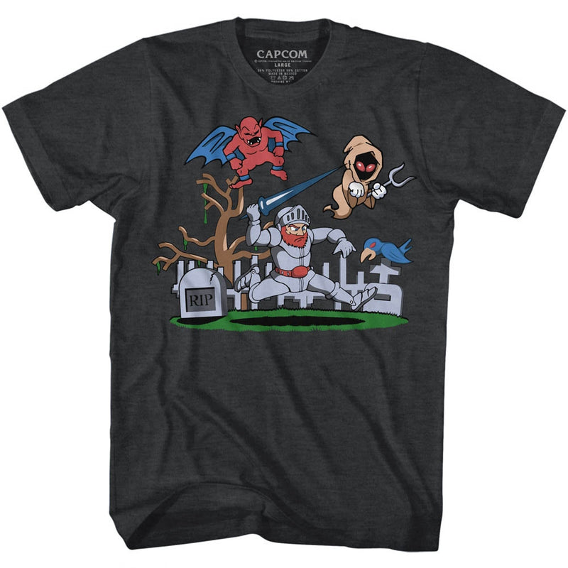 Ghost'N Goblins Mens S/S T-Shirt - Graveyard - Heather Black Heather