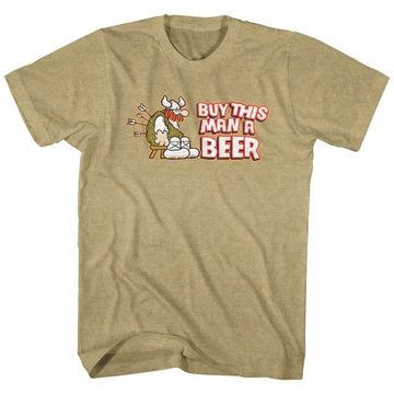 Hagar The Horrible Mens S/S T-Shirt - Buy This Man A Beer - Heather Khaki Heather