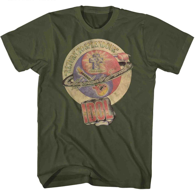 Billy Idol Mens S/S T-Shirt - Whiplash Smile - Solid Military Green