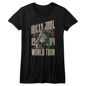 Billy Idol Girls Juniors S/S T-Shirt - World Tour - Solid Black