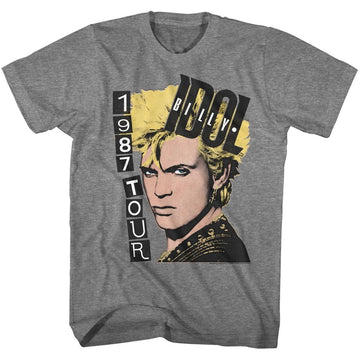 Billy Idol Mens S/S T-Shirt - 1987 Tour - Heather Graphite Heather