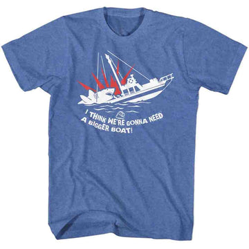 Jaws Mens S/S T-Shirt - Bigger Boat - Heather Royal Heather