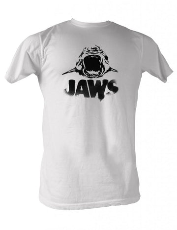 Jaws Mens S/S T-Shirt - Black Logo - Solid White