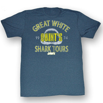 Jaws Mens S/S T-Shirt - Shark Tour - Heather Pacific Blue Heather