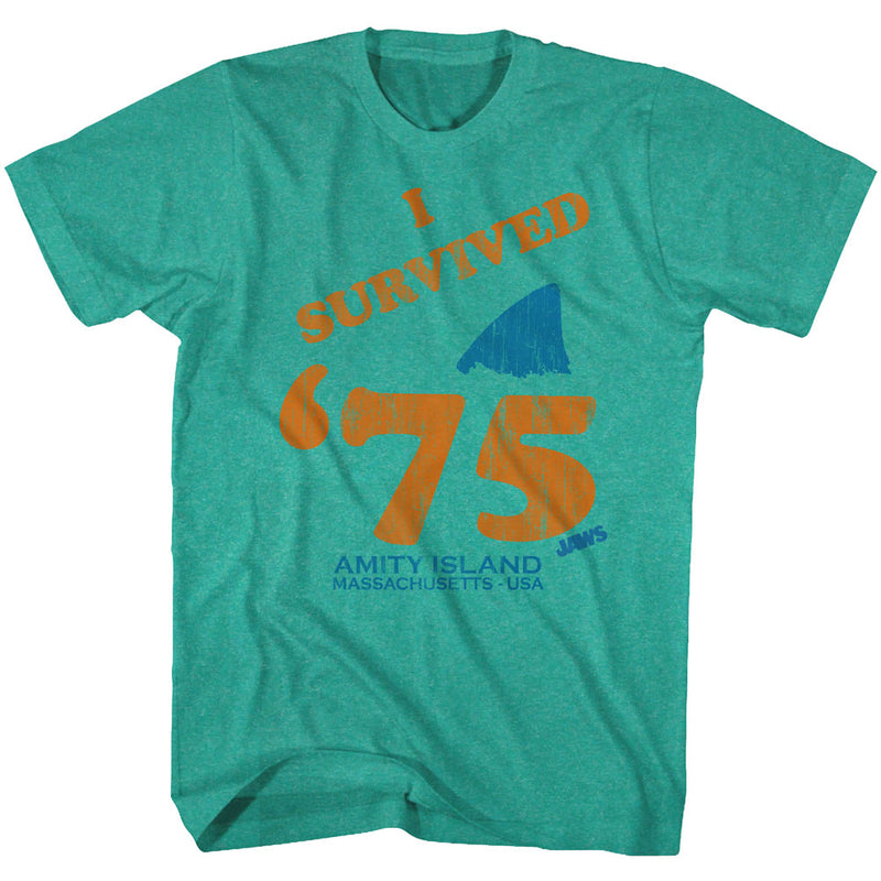 Jaws Mens S/S T-Shirt - Survivor - Heather Mahi Heather