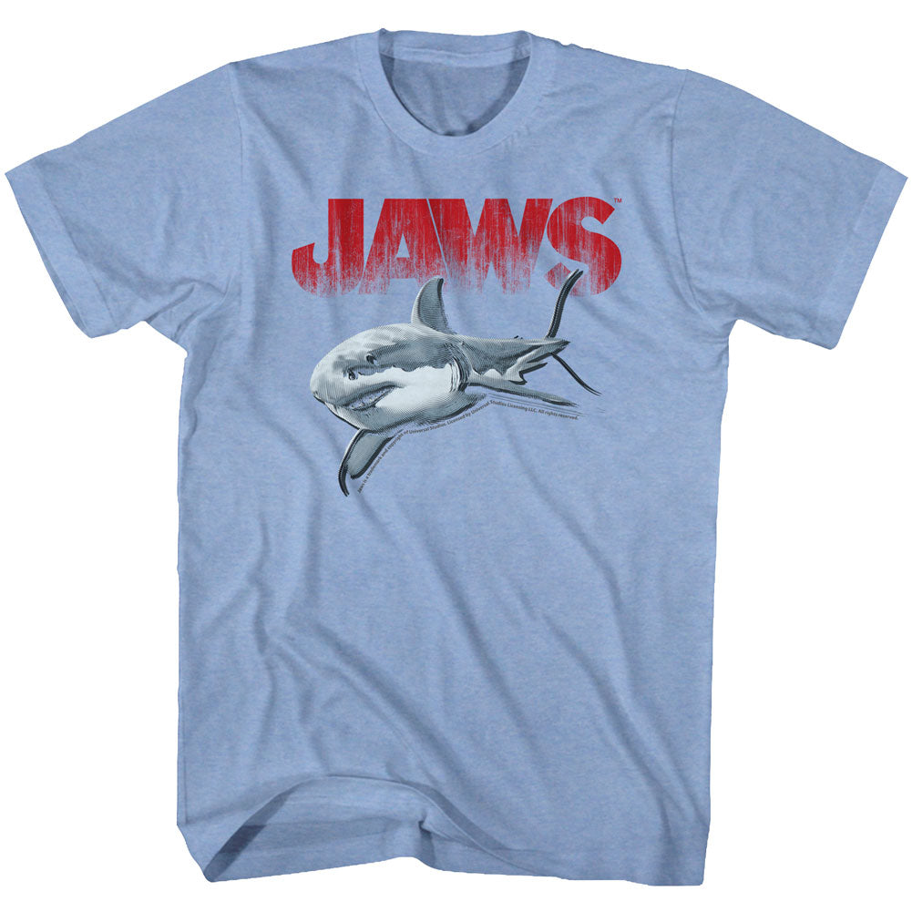 Jaws Mens S/S T-Shirt - Jaws Halftone - Heather Light Blue Heather