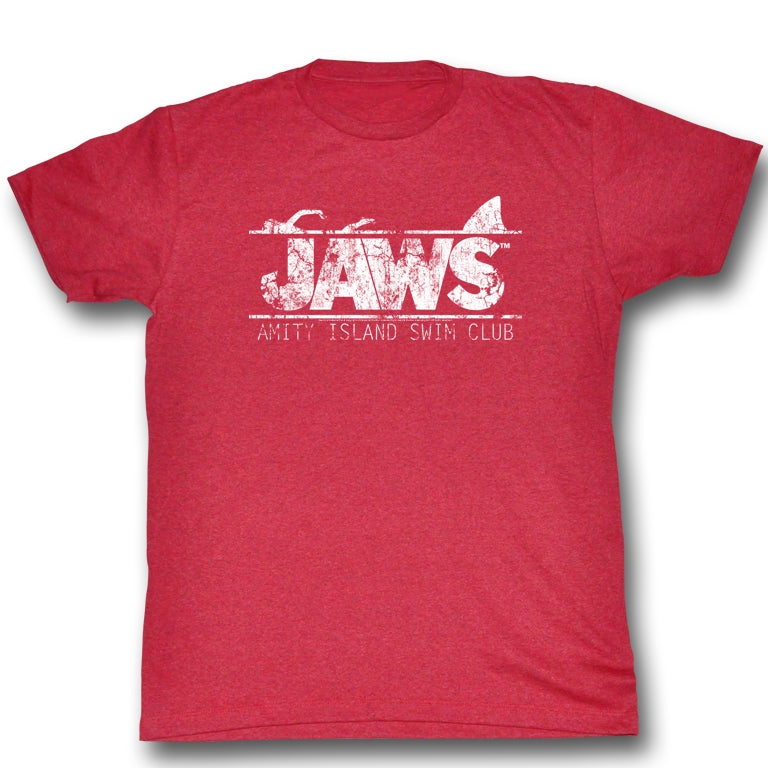 Jaws Mens S/S T-Shirt - Swim Club - Heather Cherry Heather - Inmyparentsbasement.com