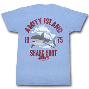 Jaws Mens S/S T-Shirt - Shark Hunt - Heather Light Blue Heather