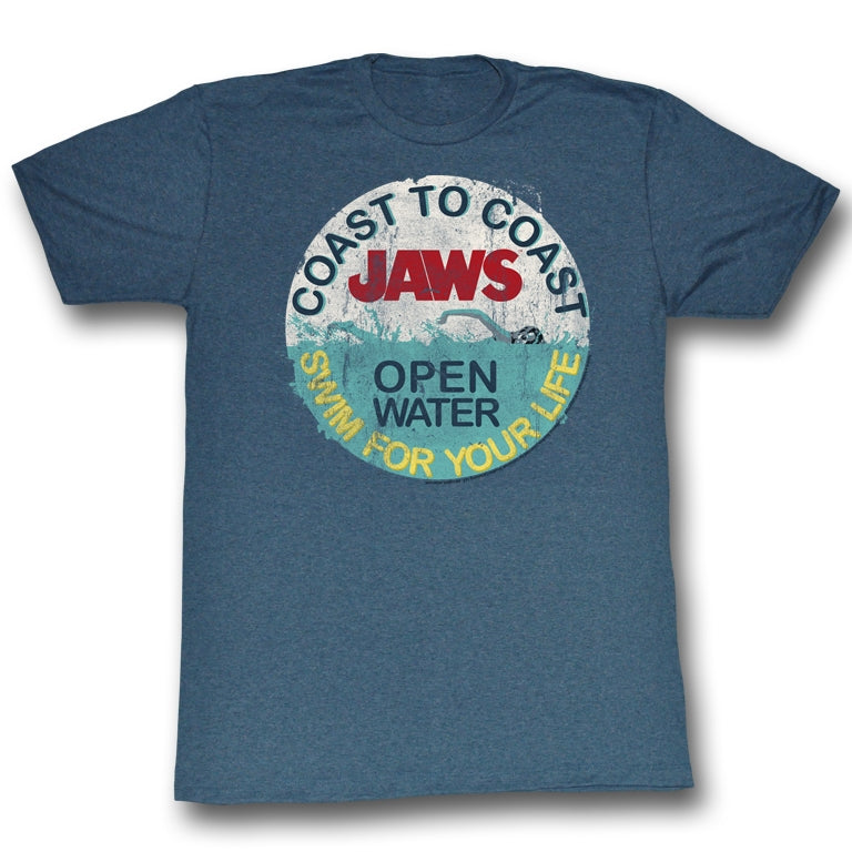 Jaws Mens S/S T-Shirt - Swim For Your Life - Heather Navy Heather
