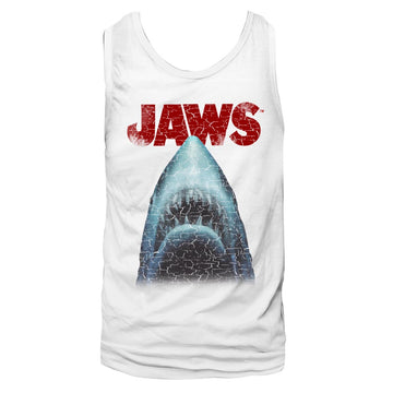 Jaws Mens  Tank - Stressed - Solid White
