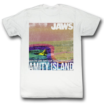 Jaws Mens S/S T-Shirt - Amity Island - Solid White