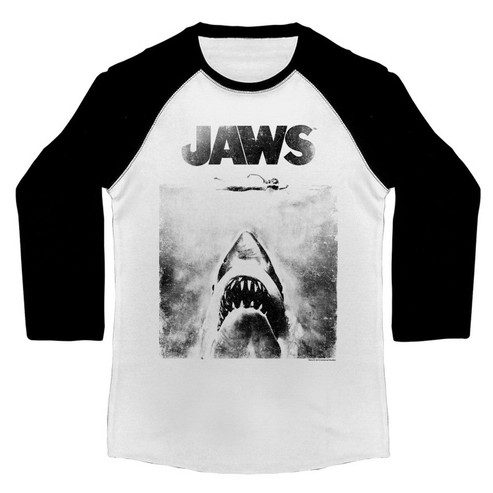Jaws Mens 3/4 Sleeve Raglan - Bnw - Solid/Solid White/Black