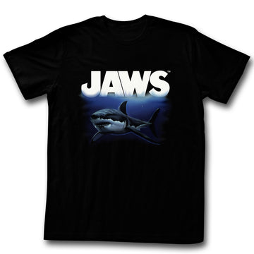 Jaws Mens S/S T-Shirt - Deep Blue Sea - Solid Black