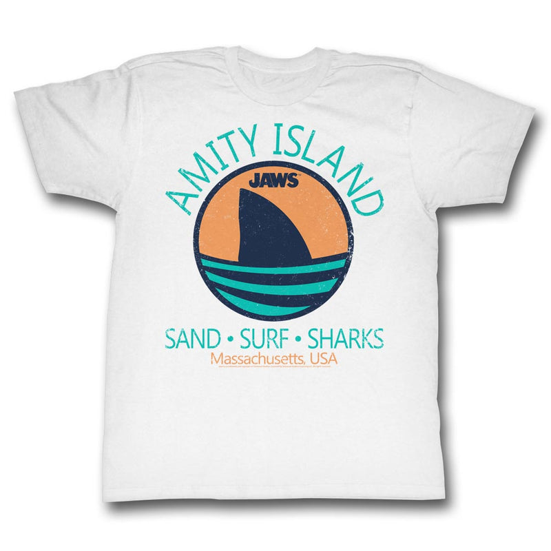 Jaws Mens S/S T-Shirt - Shark Fin - Solid White