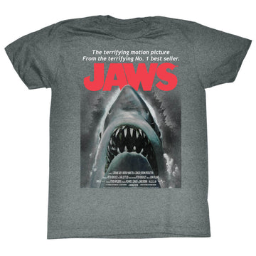 Jaws Mens S/S T-Shirt - Beware - Heather Graphite Heather