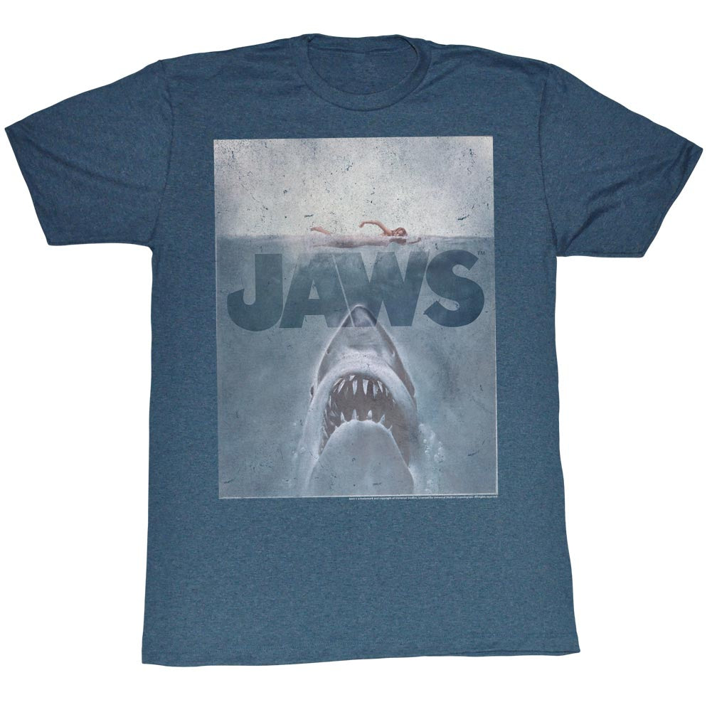 Jaws Mens S/S T-Shirt - Transparent - Heather Navy Heather