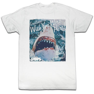 Jaws Mens S/S T-Shirt - Greetings - Solid White