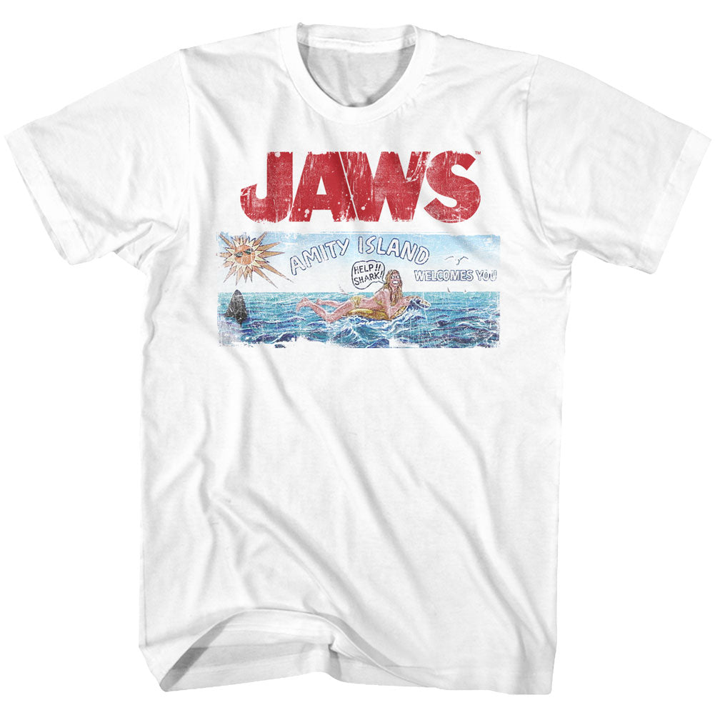Jaws Mens S/S T-Shirt - Jaws Island - Solid White